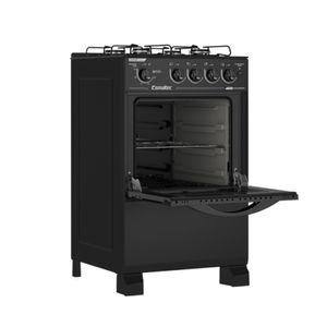 Fogão 4 Bocas de Piso Esmaltec Caribe Glass Preto Bivolt