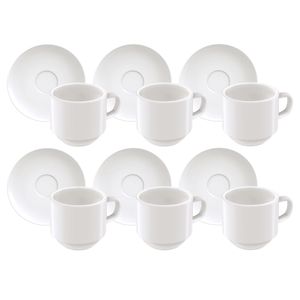 Kit 6 Xícaras de Café com Pires Tramontina Paola em Porcelana 100 ml