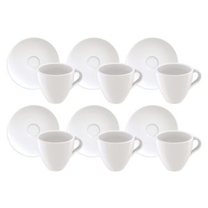 Kit 6 Xícaras de Café Expresso com Pires Tramontina Paola em Porcelana 95 ml