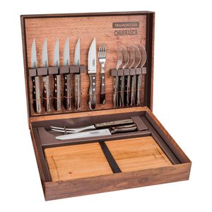 Kit para Churrasco Tramontina em Madeira Polywood Castanho 15 Peças