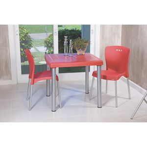 Mesa Tramontina Mona 80 x 80 cm em Polipropileno Vermelho com Pernas de Alumínio Anodizado