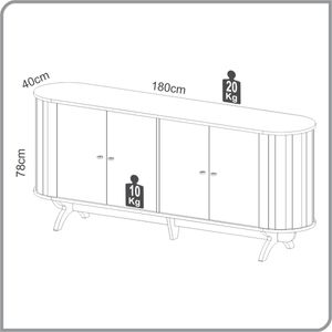 Balcão Buffet Curvo 4 Portas em MDF Freijó 180 cm TB296 JPF Dalla Costa