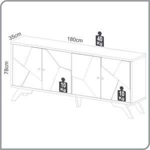 Balcão Buffet Mosaico 4 Portas em MDF Freijó 180 cm TB297 JPF Dalla Costa