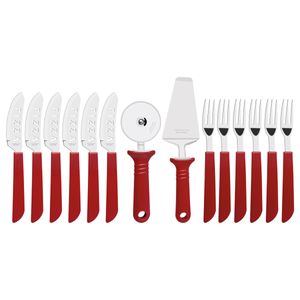 Kit para Pizza Tramontina com Lâminas em Aço Inox e Cabos de Polipropileno Vermelho 14 Peças