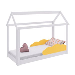 Cama Infantil Montessoriana Branca com Nuvem Amarela BY401 Completa Móveis