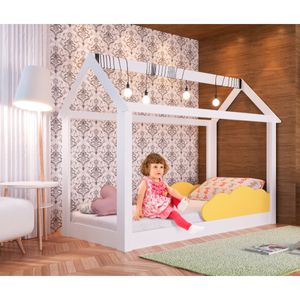 Cama Infantil Montessoriana Branca com Nuvem Amarela BY401 Completa Móveis