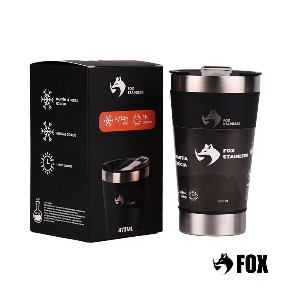 Encontraproduto.com.br - Copo Termico Quente e Frio com Tampa 473ml Preto Fox Stainless