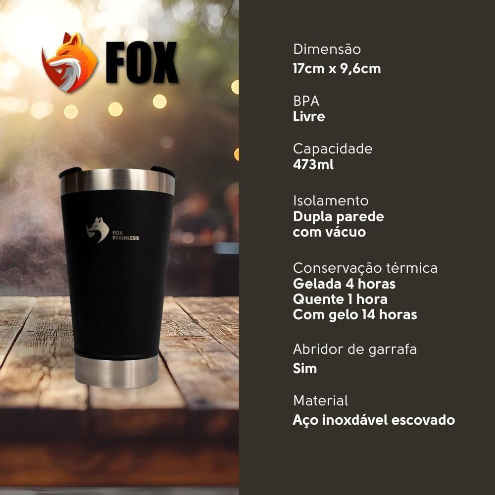 Encontraproduto.com.br - Copo Termico Quente e Frio com Tampa 473ml Preto Fox Stainless