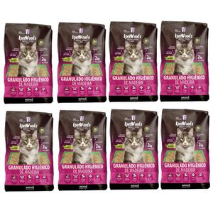 Kit Granulado Higiênico de Madeira para Gatos 8 pacotes de 2kg - IPETWOODS