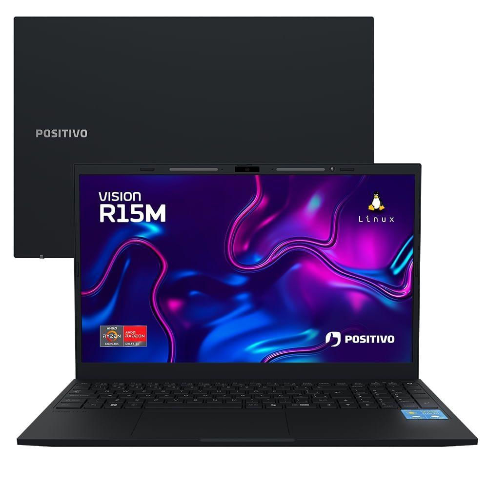 Notebook Positivo Vision R15M AMD Ryzen Linux 8GB 256GB SSD Wi-Fi 6 15” Full HD IPS Minitela - Preto