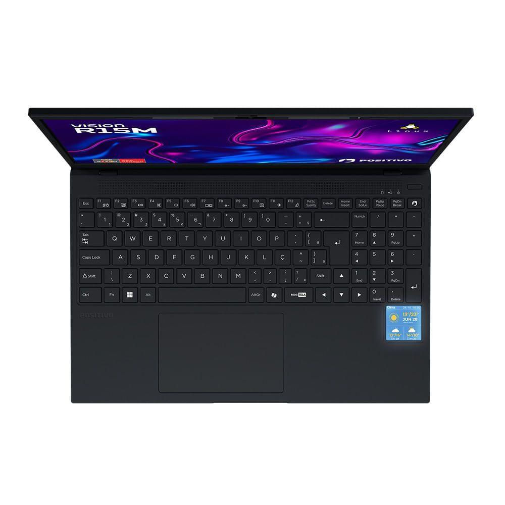 Notebook Positivo Vision R15M AMD® Ryzen 5-5625U Linux 16GB RAM 512GB SSD Wi-Fi 6 15” Full HD IPS Minitela - Preto