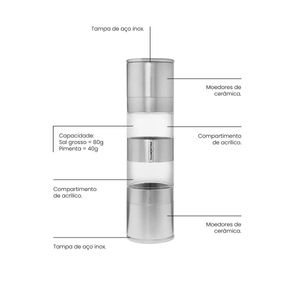 Moedor de Sal e Pimenta Tramontina Realce Duplo em Aço Inox e Acrílico com Moinho em Cerâmica