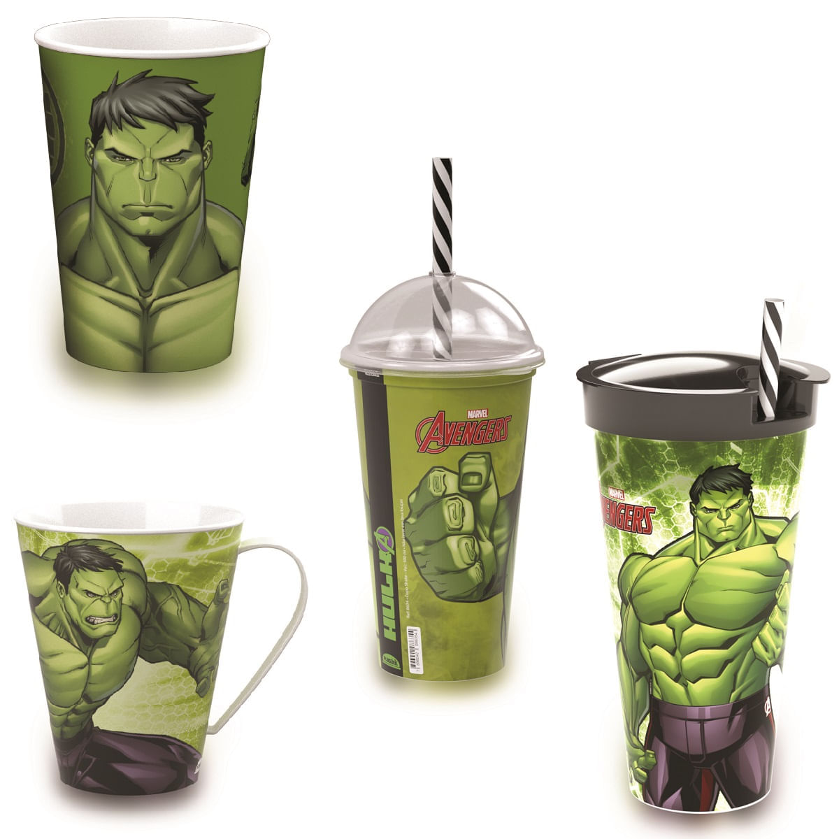 Kit Hulk -  3 Copos diferentes e caneca - Marvel