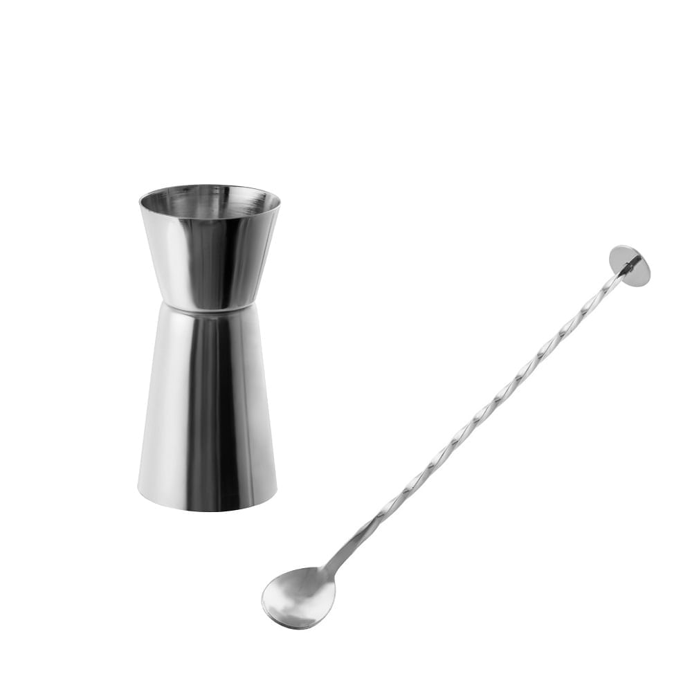 Dosador duplo e colher bailarina para drinks -  inox