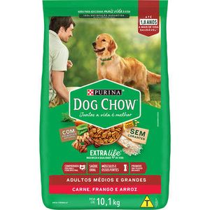 Ração para Cães Adultos, Raças Médias e Grandes Extra Life Carne,Frango e Arroz 10.1kg -  DOG CHOW