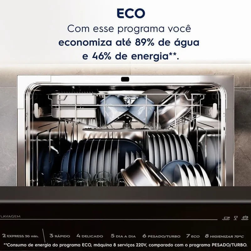 Compre Lava-Louça Electrolux 8 Serviços Inox com Programa Lava & Seca 50 min LS08E - 127V e ganhe Detergente FINISH Tabletes Power Ball Quantum 26 uni-1777909907365