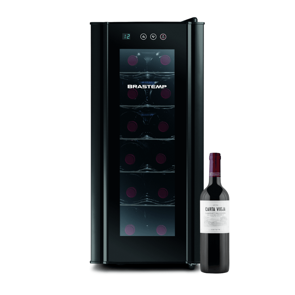 Compre Adega Brastemp 12 Garrafas Preta BZC12BE e Ganhe 12 Unidades de Vinho Tinto Chileno Carta Vieja Cabernet Sauvignon