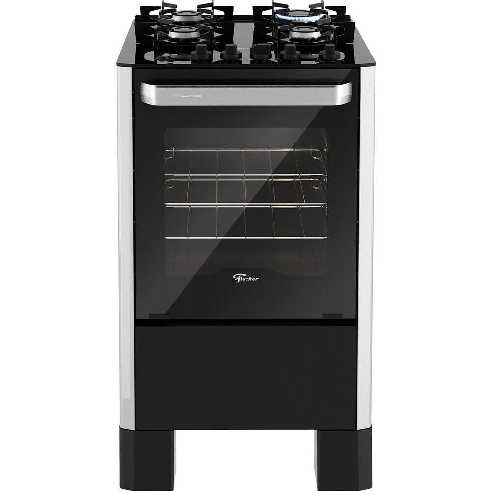 Fogão 4 Bocas Fischer Fit Line Prata Mesa em Vidro - Bivolt - 39200-108968