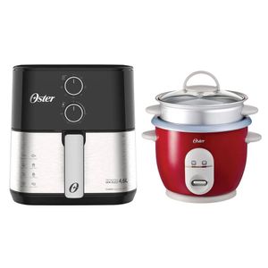 Kit Oster: Fritadeira Air Fryer 4,6L Inox Compact 1500W OFRT520 e Panela Elétrica de Arroz Facile CKSTRC4723