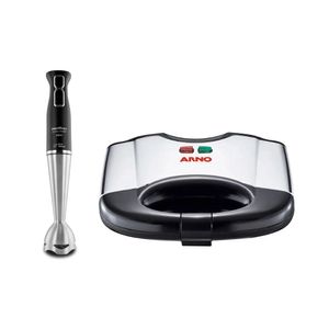 Kit Mixer Britania Max Preto Inox 220V Bmx355P e Sanduicheira e Grill Arno 700W Preto Inox SACS