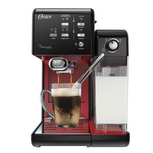 Kit Cafeteira Expresso Oster PrimaLatte Vermelha e Jogo de Canecas Borossilicato 300 ml A\CASA