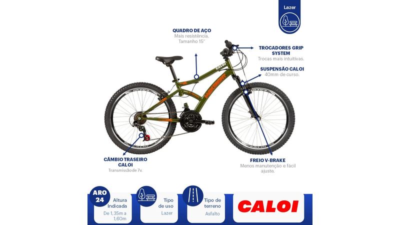 Bicicleta ARO 24 Max Front Verde e Laranja Caloi Angeloni