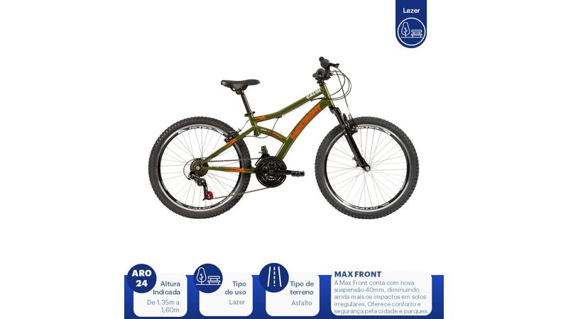 Bicicleta ARO 24 Max Front Verde e Laranja Caloi Angeloni