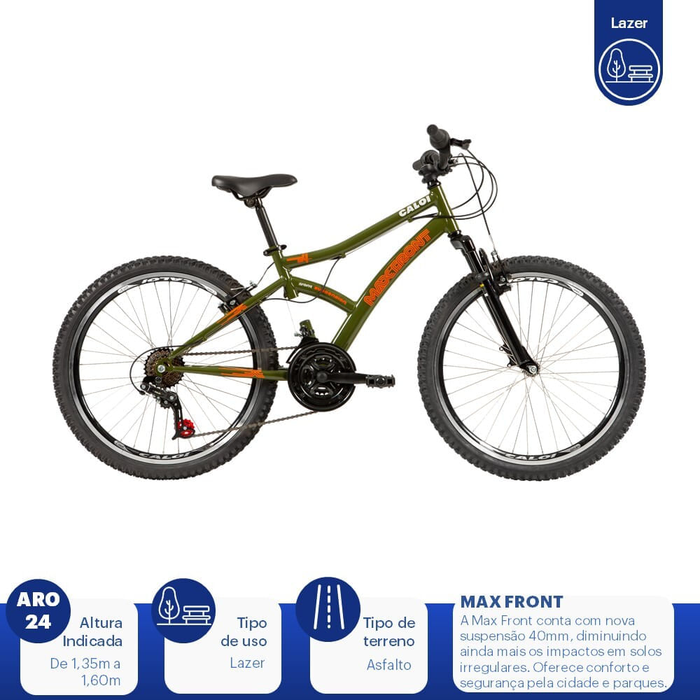 Bicicleta ARO 24 Max Front Verde e Laranja Caloi Angeloni