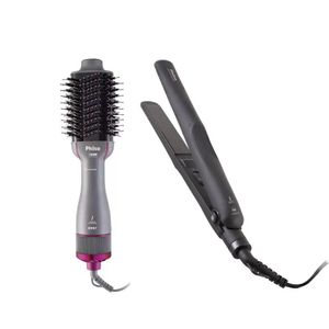 Kit Escova Secadora Philco 1300W Advance PES25SR Bivolt e Prancha Philco Ceramic Black Placas Anodizadas Bivolt PPR08