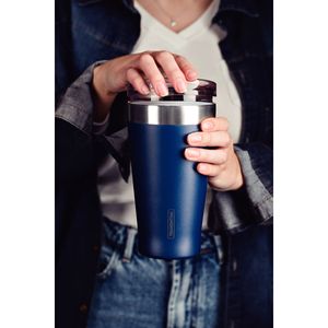 Copo Térmico Tramontina Exata em Aço Inox Azul com Tampa 550 ml