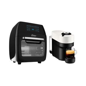 Kit Fritadeira Elétrica Oster 12L Oven Fryer 3 em 1 Preto OFRT780 e Cafeteira Nespresso Vertuo POP para Café Espresso Manual Branco Coco