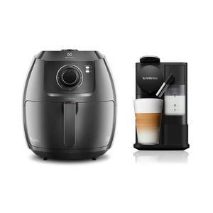 Kit Fritadeira Elétrica Electrolux Airfryer Family Efficient 5L Grafite EAF50 e Máquina de Café Nespresso Lattissima One Preta F121