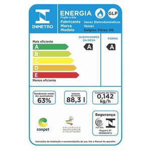 Fogao 5 Bocas Venax Delplus Vitreo Bl Vermelho Gas Glp