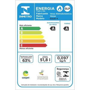 Fogao 4 Bocas Venax Gaudi GIIi Preto Fosco Gas Glp