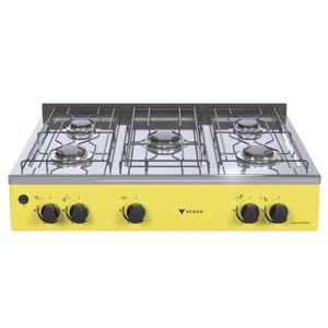 Fogao de Mesa 5 Bocas Venax Grand Petit Vetro Amarelo Gas Glp