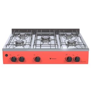 Fogao de Mesa 5 Bocas Venax Grand Petit Vetro Vermelho Gas Glp