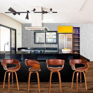 Banqueta para Cozinha Giratória Brenna Base Madeira PU Sintético Marrom G56 - Gran Belo