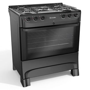Fogão Mueller preto fosco 5 Bocas com mesa esmaltada e acendimento MFI5BC