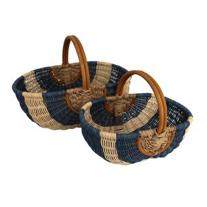 Conjunto Cesto Rattan 2 peças Azul e Branco - A\CASA