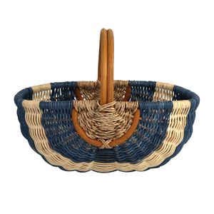 Conjunto Cesto Rattan 2 peças Azul e Branco - A\CASA