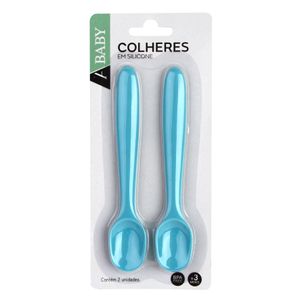 Conjunto de Colheres Silicone Azul com 2 Peças - A\BABY