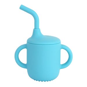 Copo Silicone com Tampa e Canudo Azul - A\BABY