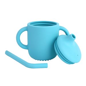 Copo Silicone com Tampa e Canudo Azul - A\BABY