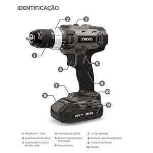 Furadeira Parafusadeira Profissional Torkz TRB0019, Sem Bateria, 20 Volts
