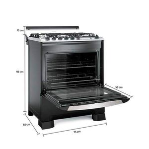 Fogão Mueller 5 bocas Decorato Gourmet Preto Fosco com Timer e Tripla Chama