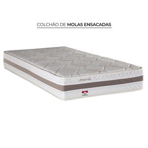 Cama Box Baú Herval Solteiro Amsterdã Branca, 68x88x188 cm, Molas Ensacadas