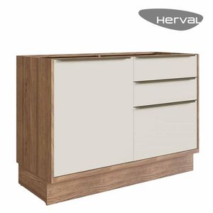 Balcão de Cozinha de Madeira MDF 100% Herval Ten, 1 Porta 3 Gavetas 120 cm