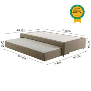 Bicama Box Solteirão com Cama Auxiliar Suede Herval Anis, Sem Colchão, 32x96x203 cm