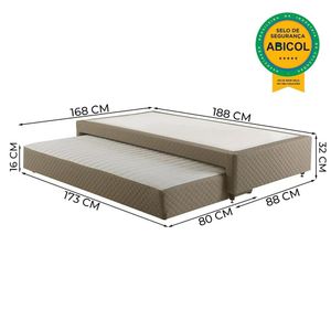 Bicama de Solteiro com Cama Auxiliar Suede Herval Anis, Sem Colchão, 32x88x188 cm