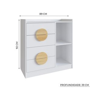 Cômoda Édez Cembra, 2 Prateleiras e 4 Gavetas, Branco Ártico